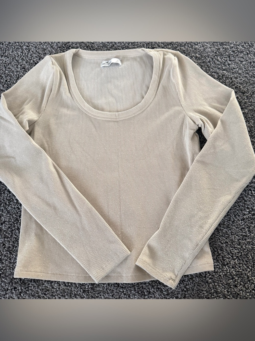 Hollister Cream Ribbed Long Sleeve Scoop Neck Top Women’s XL